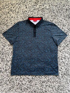 Redvanly Golf Polo Shirt Navy Blue Leaf Print Short Sleeve Stretch Men’s XXL